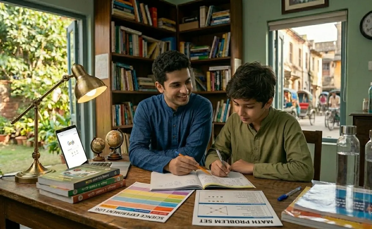 A private tutor helping a student with life skill worksheets